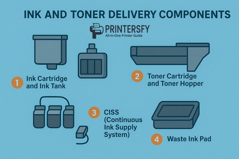 Ink and Toner Delivery Components of Printers